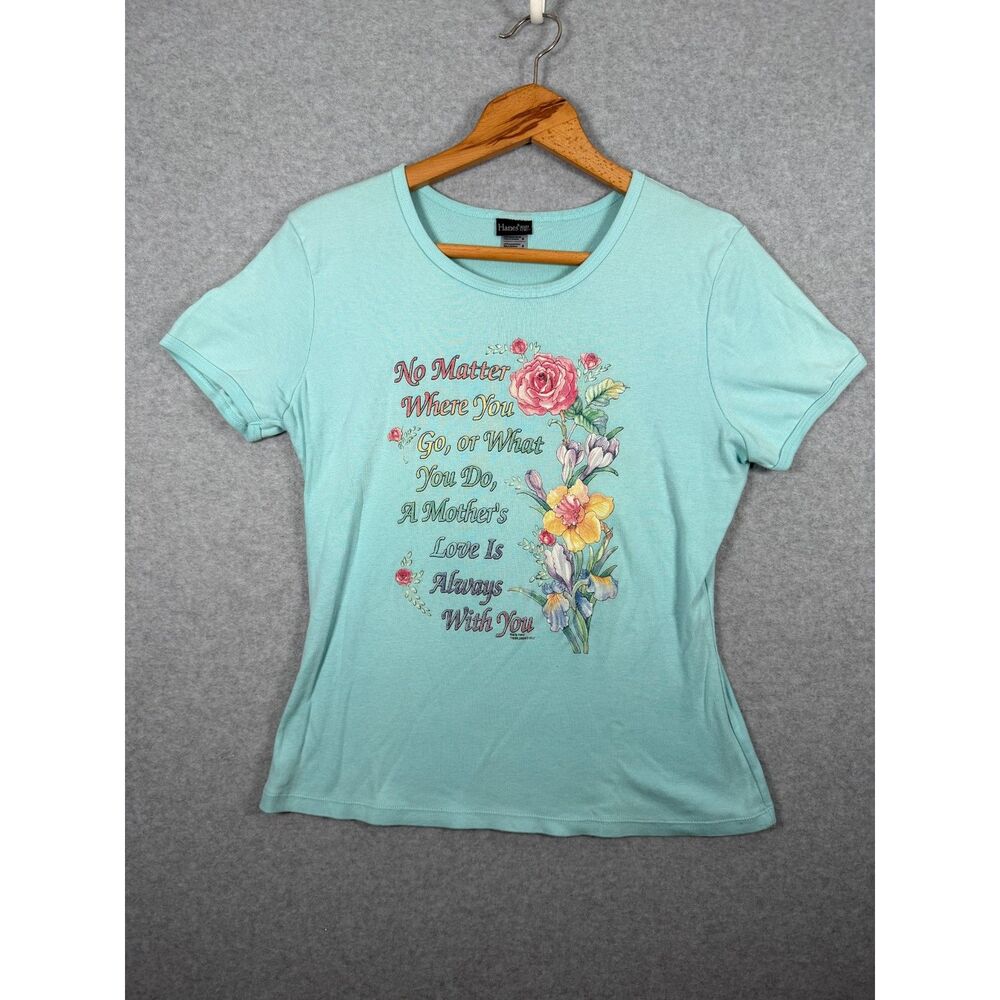 Vintage Hanes Silver For Her Floral Mother’s Love Graphic Tee Size M 3812
